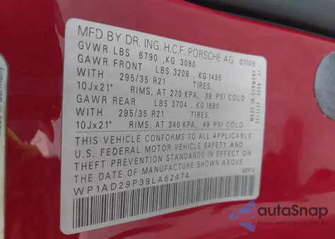 2009 Porsche Cayenne Gts from USA, damaged, VIN WP1AD29P39LA62474